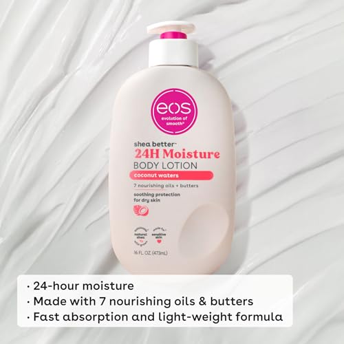 eos Shea Better Body Lotion Vanilla Cashmere, 24-Hour Moisture Skin Care, Lightweight & Non-Greasy, Natural Shea, Vegan, Vanilla Body Lotion, 16 fl oz