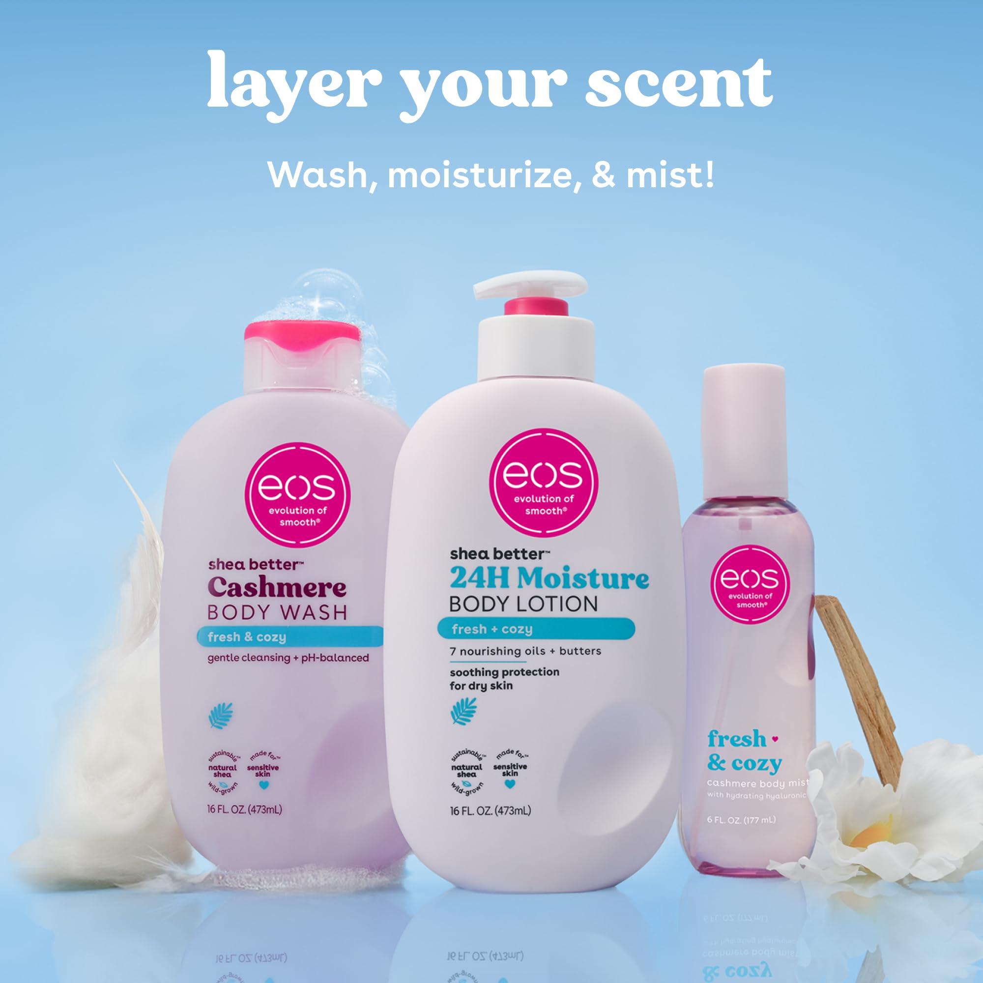 eos Shea Better Body Lotion Vanilla Cashmere, 24-Hour Moisture Skin Care, Lightweight & Non-Greasy, Natural Shea, Vegan, Vanilla Body Lotion, 16 fl oz