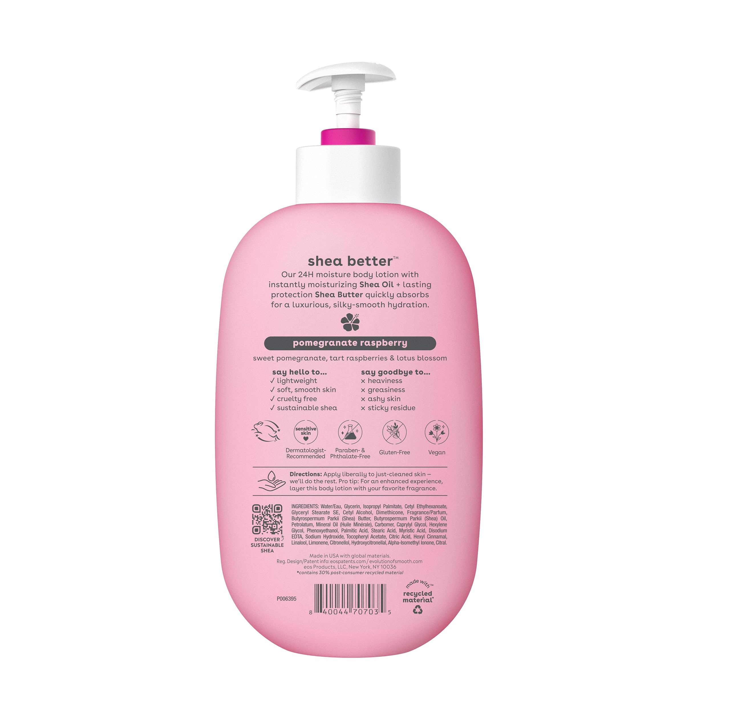 eos Shea Better Body Lotion Vanilla Cashmere, 24-Hour Moisture Skin Care, Lightweight & Non-Greasy, Natural Shea, Vegan, Vanilla Body Lotion, 16 fl oz