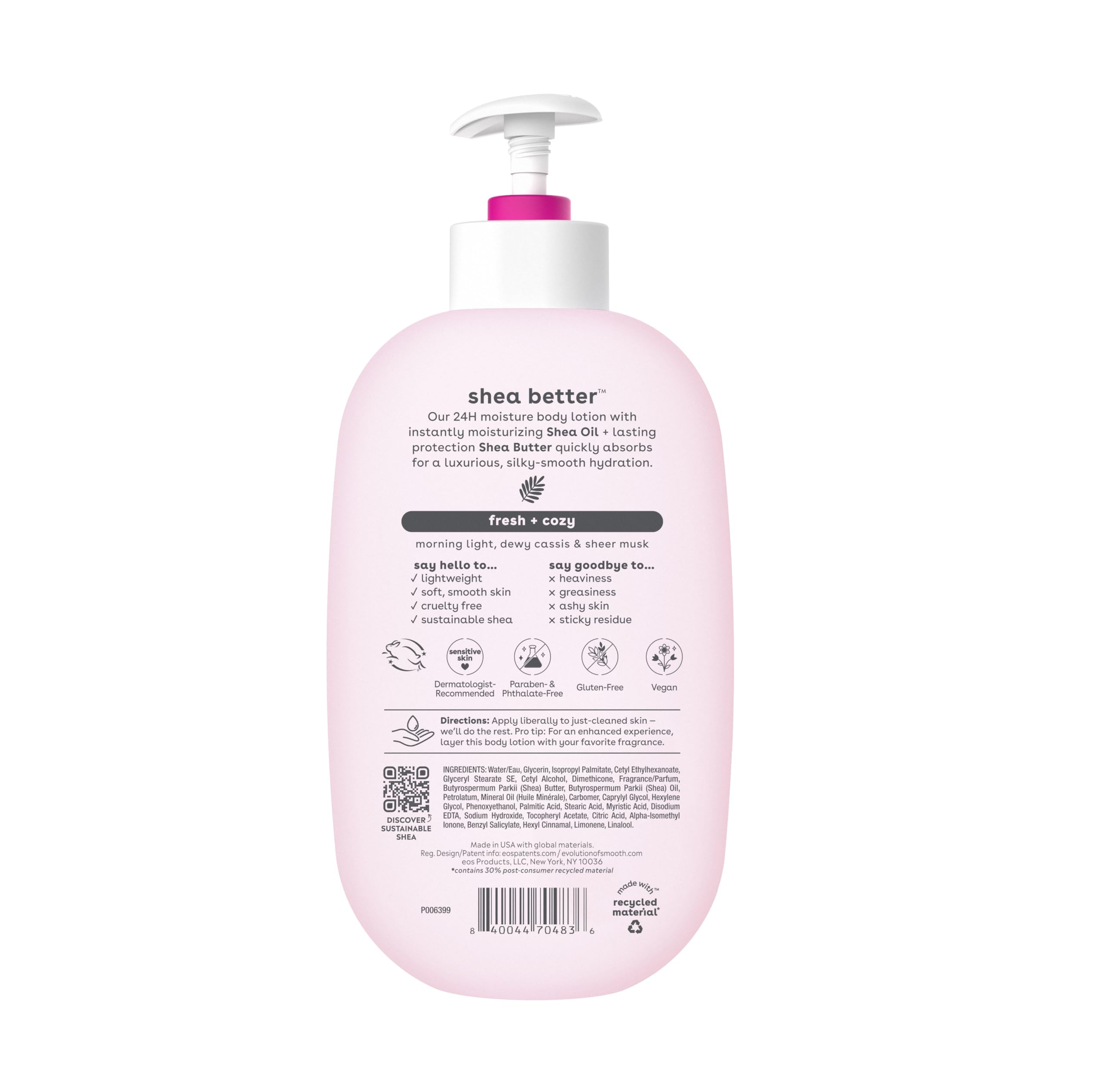 eos Shea Better Body Lotion Vanilla Cashmere, 24-Hour Moisture Skin Care, Lightweight & Non-Greasy, Natural Shea, Vegan, Vanilla Body Lotion, 16 fl oz