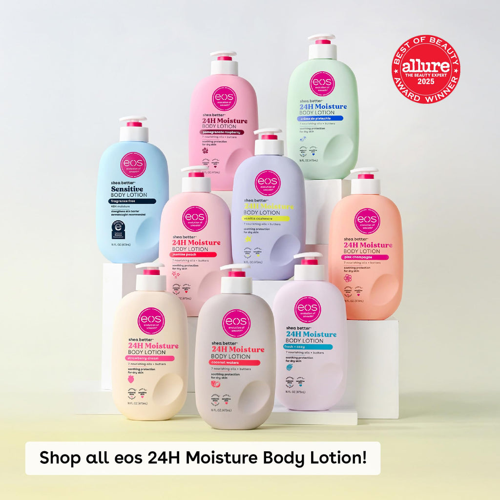 eos Shea Better Body Lotion Vanilla Cashmere, 24-Hour Moisture Skin Care, Lightweight & Non-Greasy, Natural Shea, Vegan, Vanilla Body Lotion, 16 fl oz