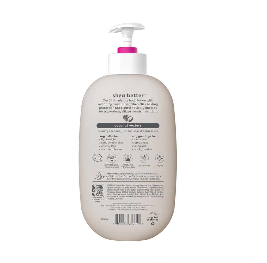 eos Shea Better Body Lotion Vanilla Cashmere, 24-Hour Moisture Skin Care, Lightweight & Non-Greasy, Natural Shea, Vegan, Vanilla Body Lotion, 16 fl oz