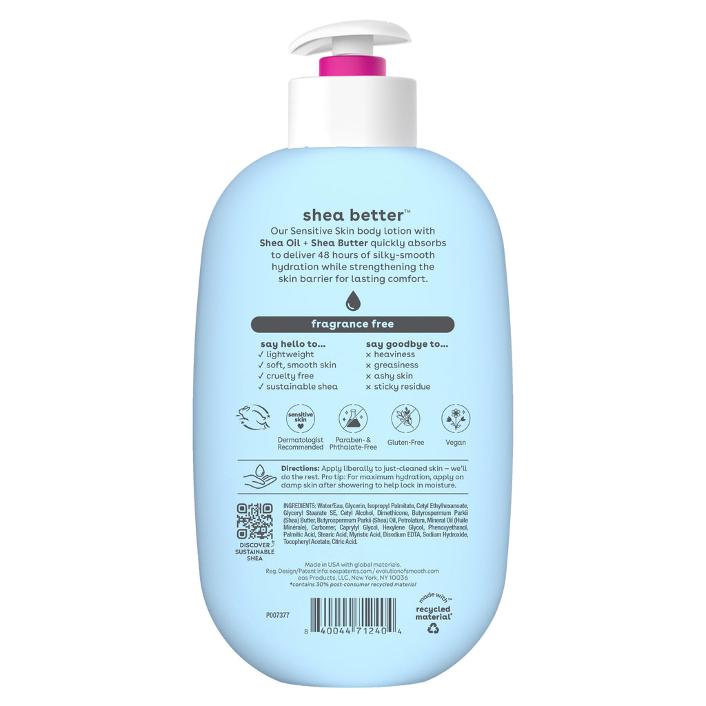 eos Shea Better Body Lotion Vanilla Cashmere, 24-Hour Moisture Skin Care, Lightweight & Non-Greasy, Natural Shea, Vegan, Vanilla Body Lotion, 16 fl oz
