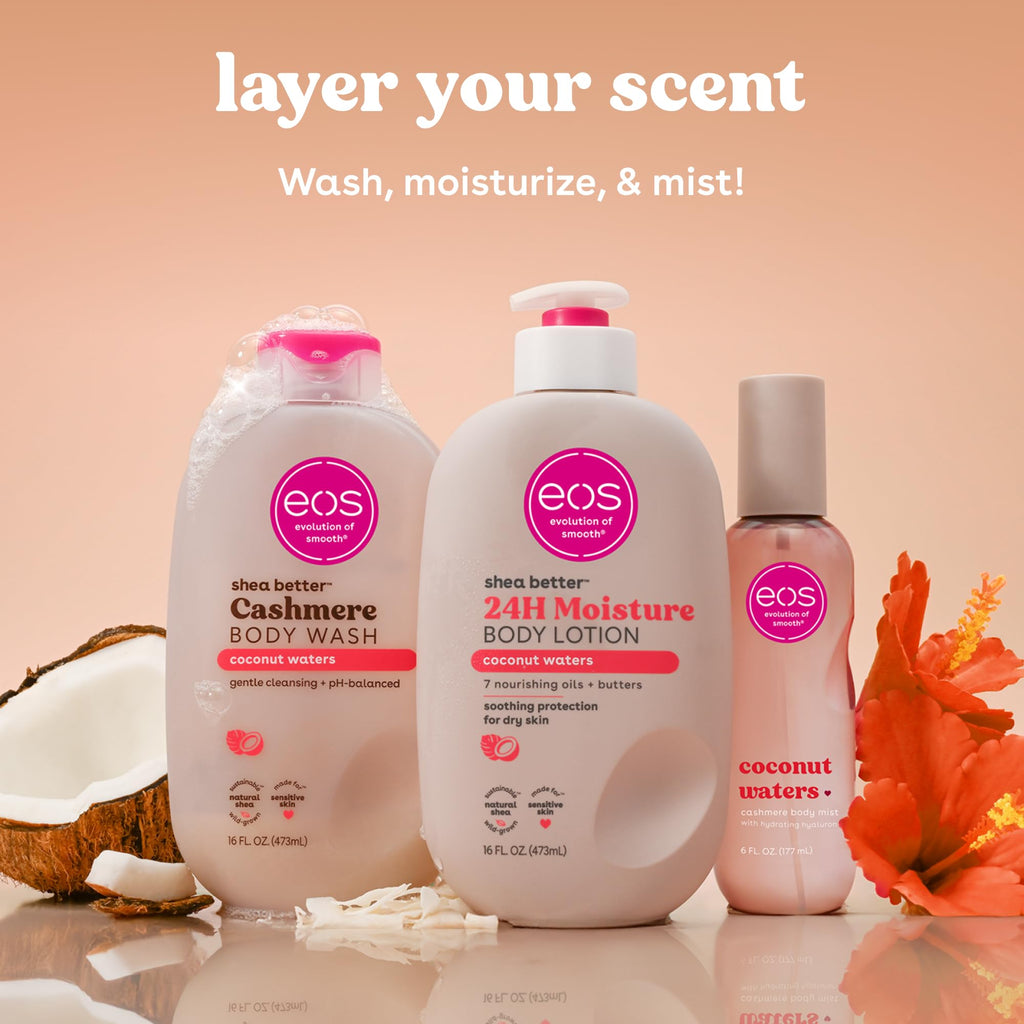 eos Shea Better Body Lotion Vanilla Cashmere, 24-Hour Moisture Skin Care, Lightweight & Non-Greasy, Natural Shea, Vegan, Vanilla Body Lotion, 16 fl oz