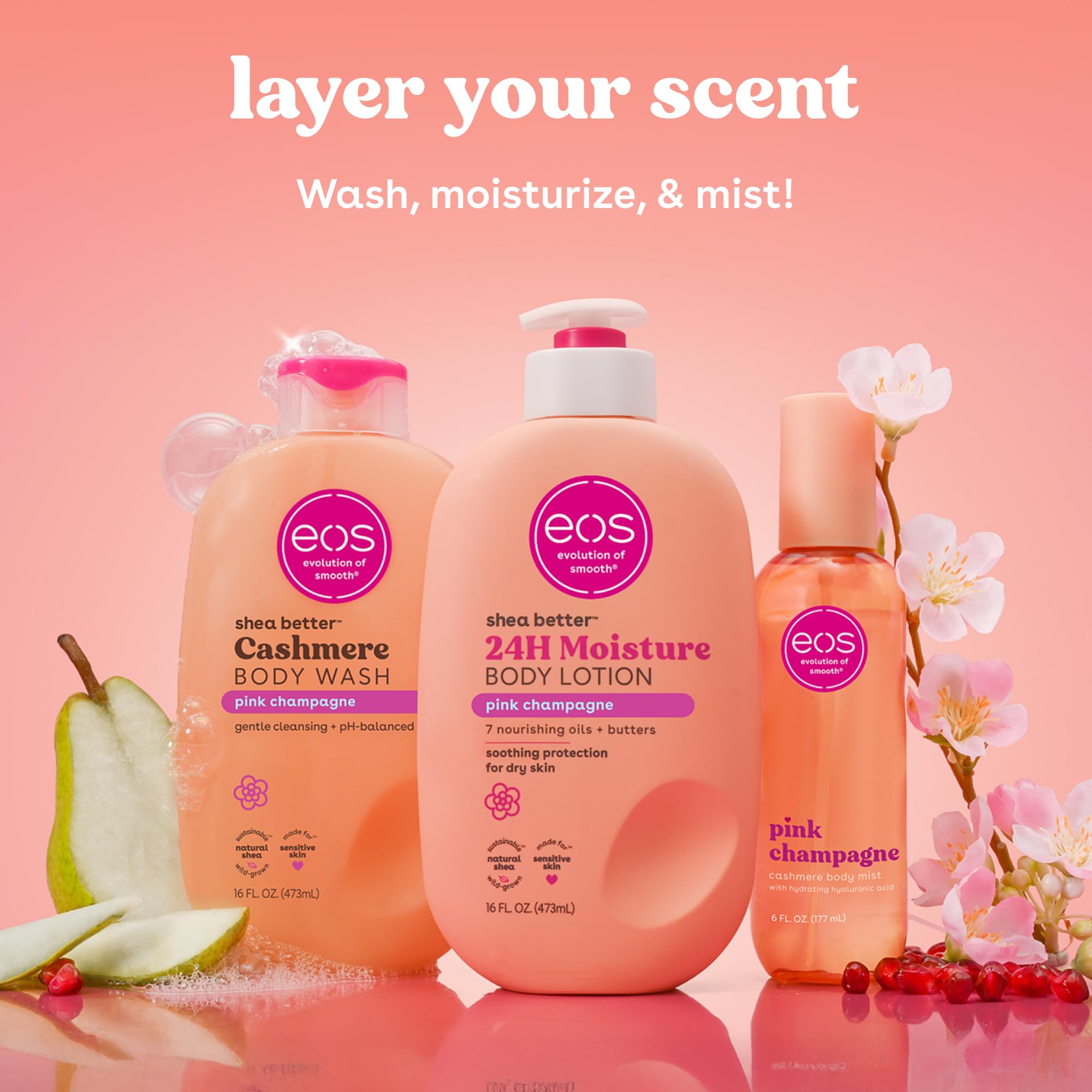 eos Shea Better Body Lotion Vanilla Cashmere, 24-Hour Moisture Skin Care, Lightweight & Non-Greasy, Natural Shea, Vegan, Vanilla Body Lotion, 16 fl oz