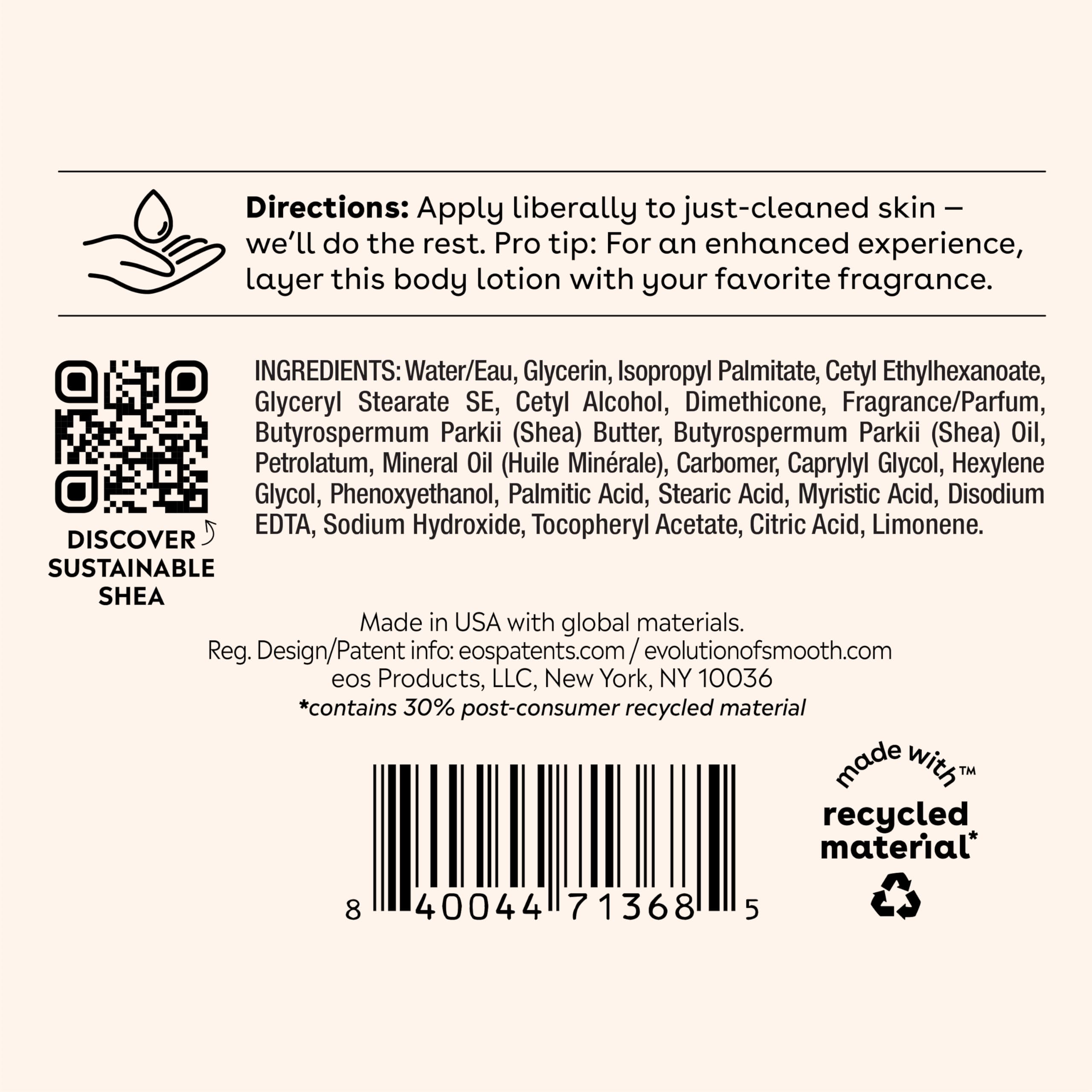 eos Shea Better Body Lotion Vanilla Cashmere, 24-Hour Moisture Skin Care, Lightweight & Non-Greasy, Natural Shea, Vegan, Vanilla Body Lotion, 16 fl oz